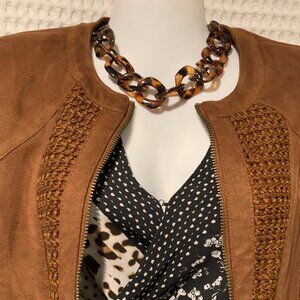 NEW BNCI By Blanc Noir Cognac Brown Faux Suede Zipper Jacket